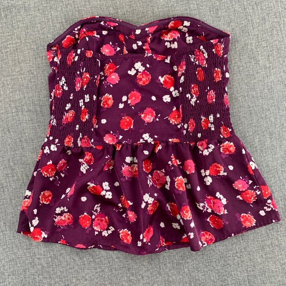 American Eagle Sleeveless Bustier Top Cute Floral Peplum Purple Red Pink Medium - Picture 9 of 9